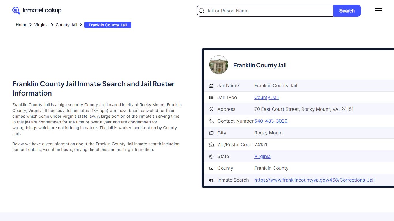 Franklin County Jail Inmate Search and Jail Roster Information